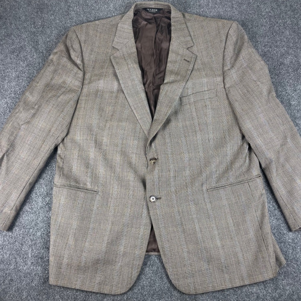 Jos. A. Bank Blazer 48RG Brown Plaid Signature Collection 100% Wool Flaw Men's
